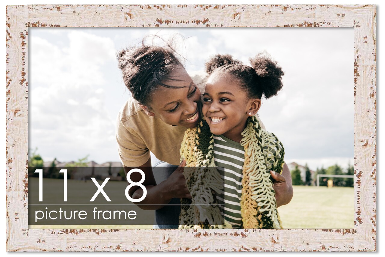 Photo Size Shabby Chic White Picture Frame - UV Acrylic, Foam Board Backing, Hanging Hardware